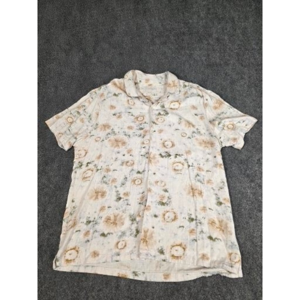 Porter & Ash Mens Linen Blend Short‎ Sleeve Button Down Floral Tie Dye Shirt XL